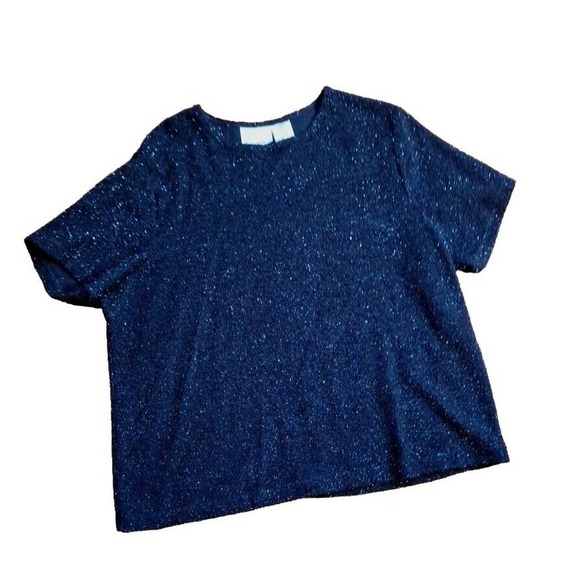 Vintage Tops - Vintage 90s Black Metallic Fuzzy Knit Sweater Shirt Women 18W/20W